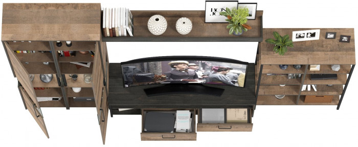 Трувор Гостиная 029, цвет дуб гранж песочный/интра, ШхГхВ 329,4х45,4х210 см., универсальная сборка