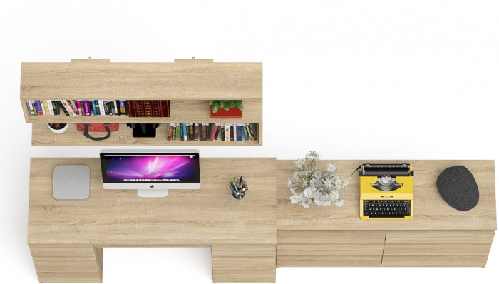 Мори компьютерный стол МС-2 + Комод МК1200.6 + Полка 1200, дуб сонома