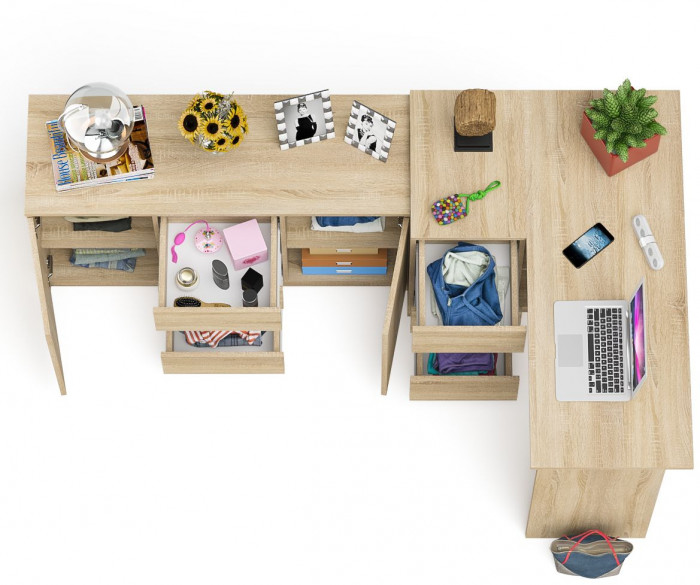 Мори Стол компьютерный МС-16 левый + Комод МК1200.3, цвет дуб сонома, ШхГхВ 244,8х84,9х76,6 см., выдвижные ящики слева, НЕ универсальная сборка