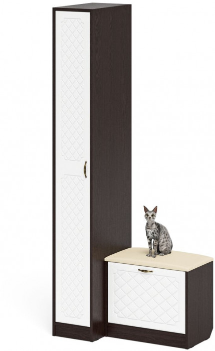 Прихожая П-6 Компоновка № 39, венге/фасады МДФ белое дерево фрезеровка ромб