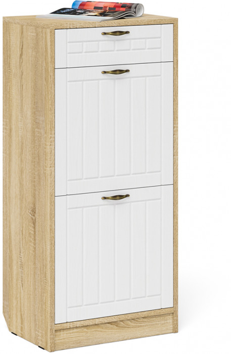 Прихожая П-6 Тумба для обуви 2 секции + Тумба для обуви 2 секции, дуб сонома/фасады МДФ белое дерево фрезеровка прованс