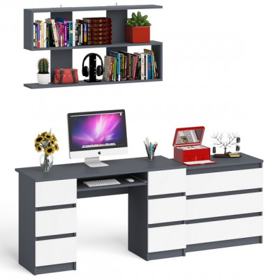 Мори компьютерный стол МС-2 + Комод МК800.1 + Полка 1200, графит/белый