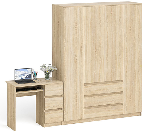 Мори компьютерный стол МС-6 правый + Шкаф МШ1600.1, дуб сонома
