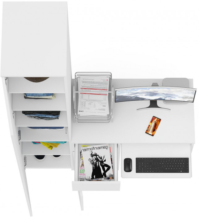 Мори Стол компьютерный МС-1 левый + Пенал МШ400.1, цвет белый, ШхГхВ 130,4х50,4х209,6 см., выдвижной ящик слева, НЕ универсальная сборка
