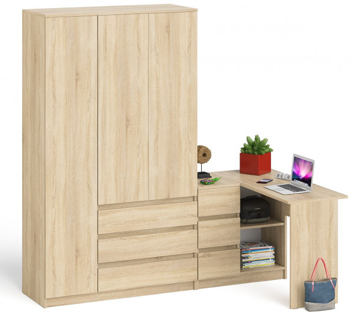 Мори Стол компьютерный МС-16 левый + Шкаф МШ1200.1, цвет дуб сонома, ШхГхВ 244,8х84,9х209,6 см., выдвижные ящики слева, НЕ универсальная сборка