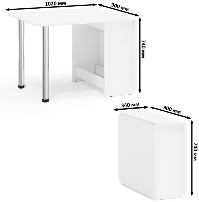 Стол-книжка обеденный МД-СО-04, цвет белый шагрень/ножки хром, ШхГхВ 170х90х74 см., 34х90х74 см. сложенный (Мебельный Двор)