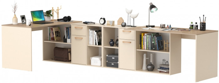 Лайт Стол письменный 03.245F + 03.245F, цвет сатин/дуб эндгрейн элегантный, ШхГхВ 342,7х136х75,2 см.(угловой) или 407х68х75,2 см.(прямой), ун. сборка