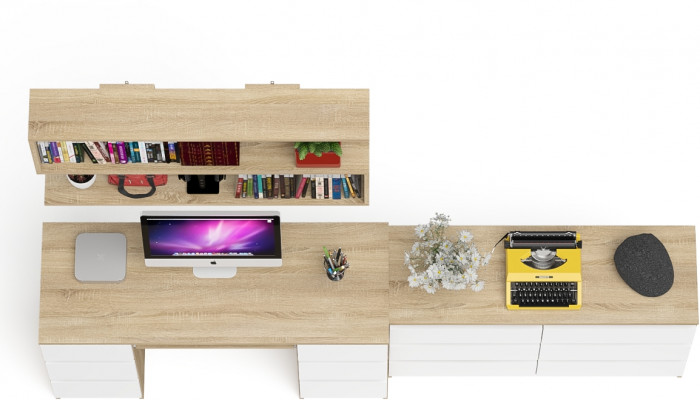 Мори компьютерный стол МС-2 + Комод МК1200.6 + Полка 1200, дуб сонома/белый