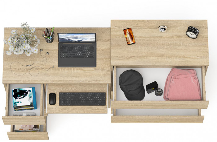 Мори компьютерный стол МС-6 левый + Комод МК800.4, дуб сонома