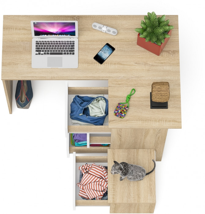 Мори Стол компьютерный МС-16 правый + Тумба ТМП400.1, цвет дуб сонома/белый, ШхГхВ 164,8х84,9х76,6 см., выдвижные ящики справа, НЕ универс. сборка