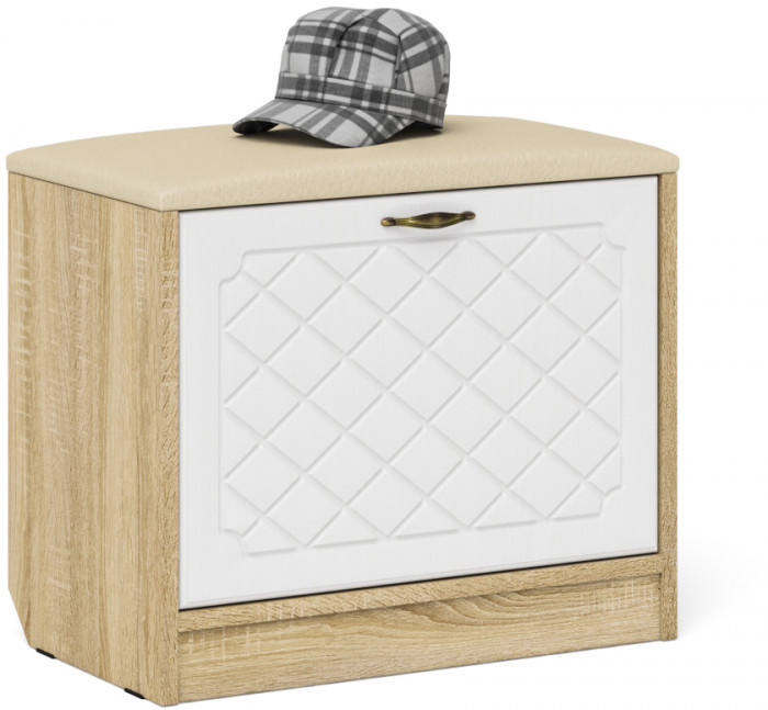 Прихожая П-6 Компоновка № 11, дуб сонома/фасады МДФ белое дерево фрезеровка ромб