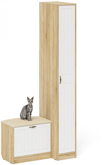 Прихожая П-6 Компоновка № 39, дуб сонома/фасады МДФ белое дерево фрезеровка прованс