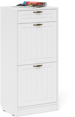 Прихожая П-6 Тумба для обуви 2 секции, белая шагрень/фасады МДФ белое дерево фрезеровка прованс