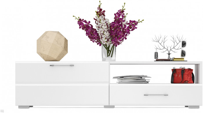 Тумба под ТВ Ларго 1, корпус белый/фасады МДФ белый глянец