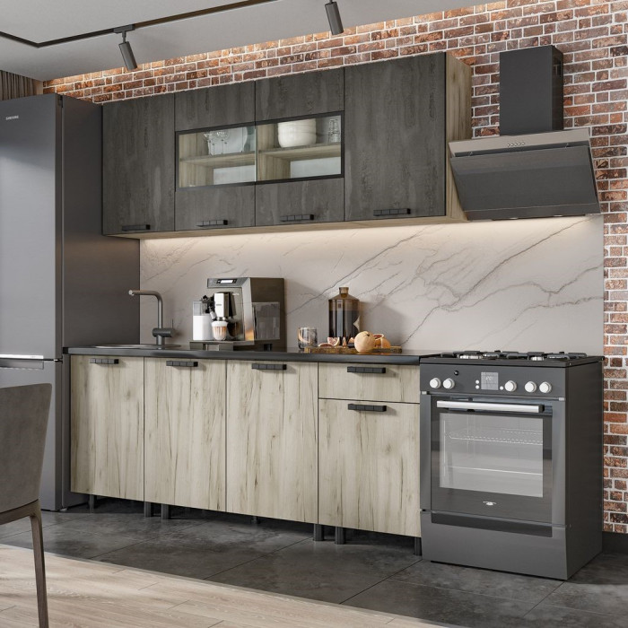 Кухня Эдинбург 2.0 Фасад ЖЕЛЕЗНЫЙ КАМЕНЬ/Корпус ДУБ КРАФТ СЕРЫЙ