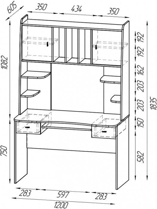 Два стола рабочих 6-0604 Бета + два кресла 103 чёрных, дуб крафт серый/графит