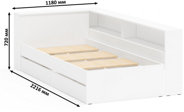 Ксения Кровать с ящиками 0900 + прикроватный блок + Столик с подсветкой 110, белый