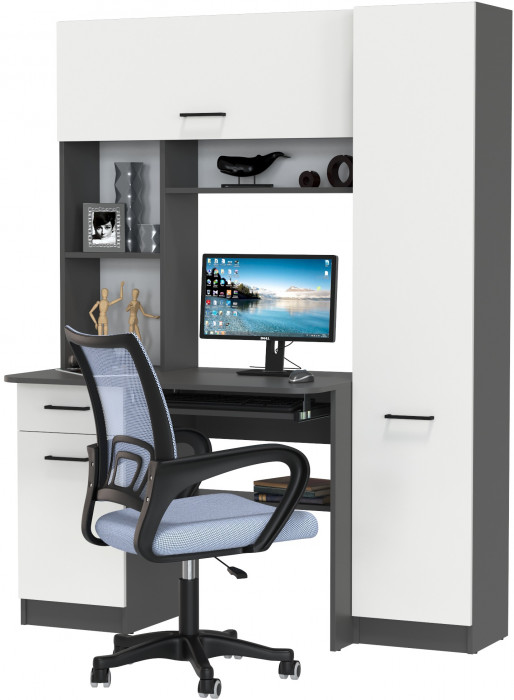 Стол 6-0603 Альфа + кресло 103 серое, цвет графит/белый, ШхГхВ 137х61х181 см., универсальная сборка