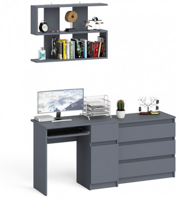 Мори компьютерный стол МС-1 правый + Комод МК800.1 + Полка 900, графит