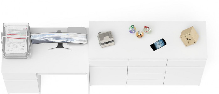 Мори Стол компьютерный МС-1 левый + Комод МК1200.4, цвет белый, ШхГхВ 210,4х50х94 см., выдвижной ящик слева, НЕ универсальная сборка
