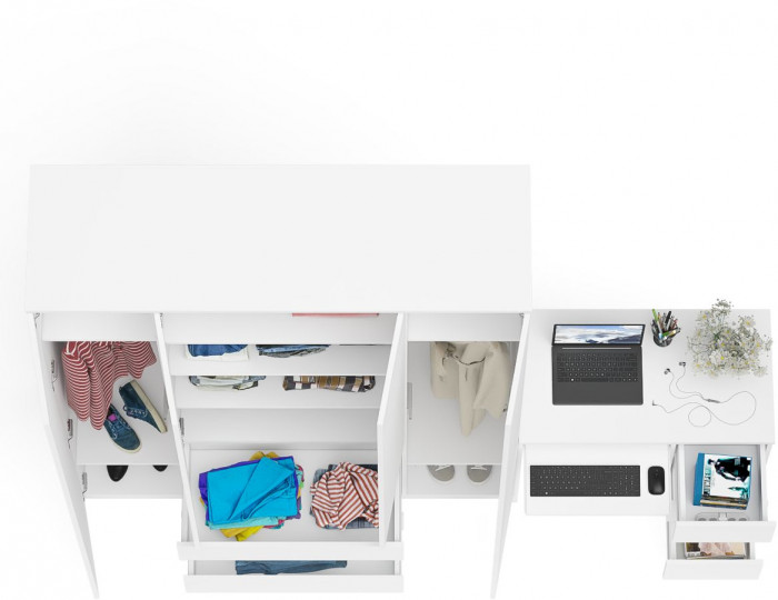 Мори Стол компьютерный МС-6 правый + Шкаф МШ1600.1, цвет белый, ШхГхВ 250,4х50,4х209,6 см., выдвижные ящики справа, НЕ универсальная сборка