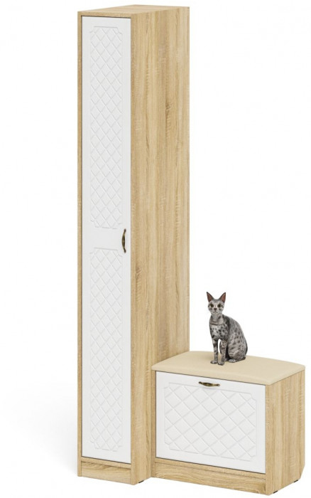 Прихожая П-6 Компоновка № 39, дуб сонома/фасады МДФ белое дерево фрезеровка ромб