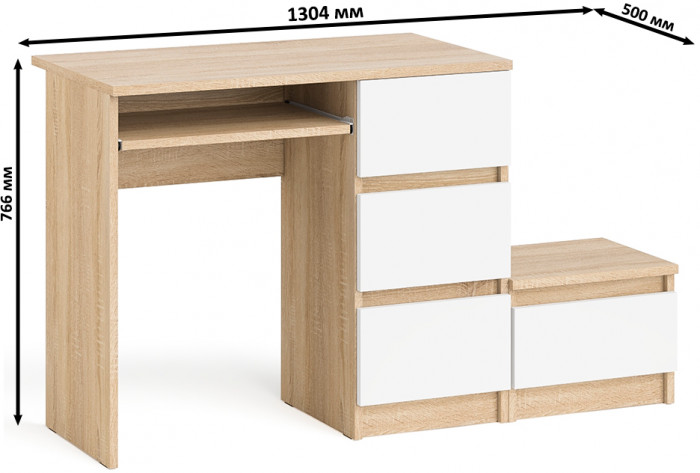Мори Стол компьютерный МС-6 правый + Тумба ТМП400.1, цвет дуб сонома/белый, ШхГхВ 130,4х50х76,6 см., выдвижные ящики справа, НЕ универсальная сборка
