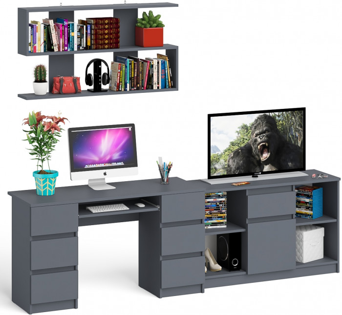 Мори компьютерный стол МС-2 + Тумба МТВ1204.1 + Полка 1200, графит