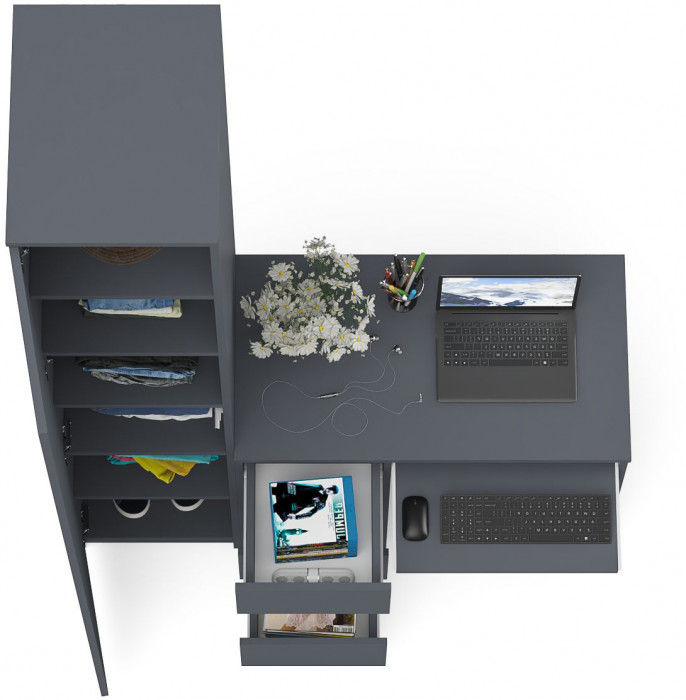 Мори Стол компьютерный МС-6 левый + Пенал МШ400.1, цвет графит, ШхГхВ 130,4х50,4х209,6 см., выдвижные ящики слева, НЕ универсальная сборка