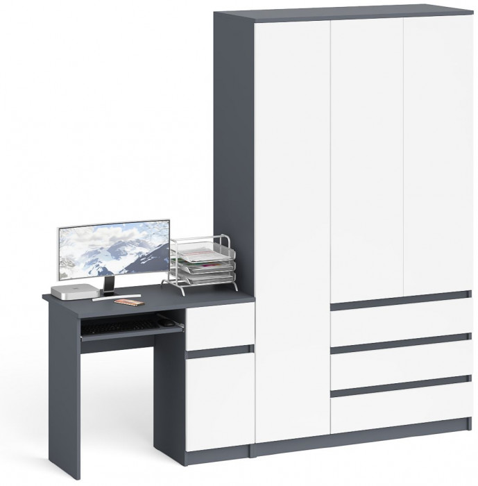Мори Стол компьютерный МС-1 правый + Шкаф МШ1200.1, цвет графит/белый, ШхГхВ 210,4х50,4х209,6 см., выдвижной ящик справа, НЕ универсальная сборка