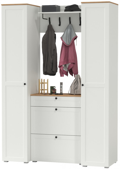 Остин Прихожая 35, цвет белый шагрень/дуб крафт золотой, ШхГхВ 160х54,3х229,6 см., универсальная сборка