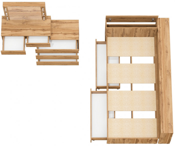 Ксения Кровать с ящиками 0900 + прикроватный блок + Столик с подсветкой 110, дуб вотан