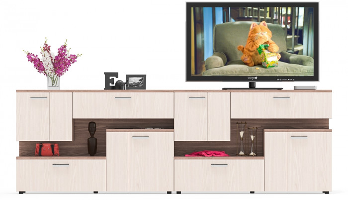 Две тумбы ТВ С-МД-С1-1400, цвет ясень шимо светлый/ясень шимо тёмный, ШхГхВ 280х30х93 см., НЕ универсальная сборка