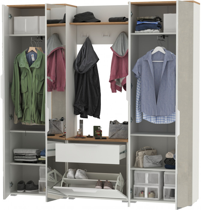 Октава Прихожая 25, белый шагрень/дуб крафт золотой/фасады МДФ белый шагрень