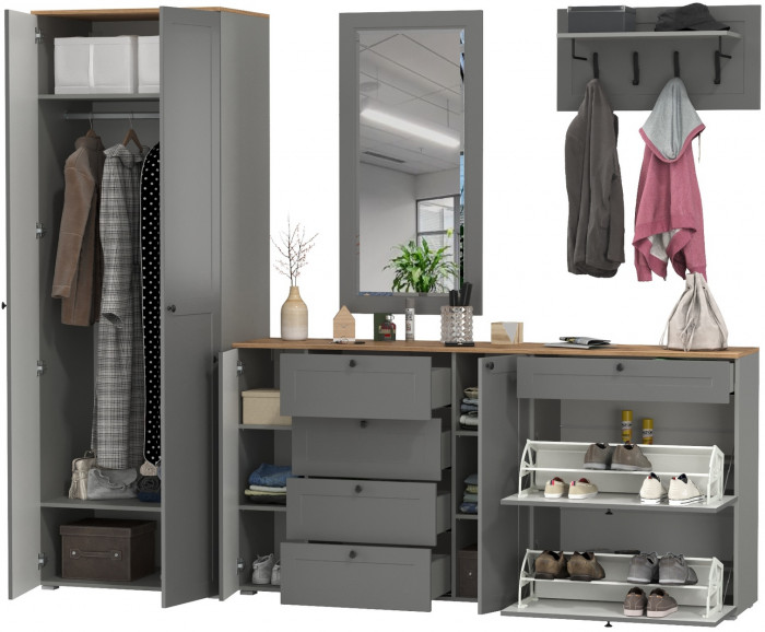 Остин Прихожая 59, серый графит/дуб крафт золотой