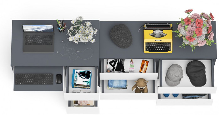 Мори Стол компьютерный МС-6 правый + Комод МК1200.6, цвет графит/белый, ШхГхВ 210,4х50х76,6 см., выдвижные ящики справа, НЕ универсальная сборка