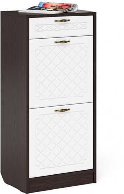 Прихожая П-6 Тумба для обуви 2 секции, венге/фасады МДФ белое дерево фрезеровка ромб