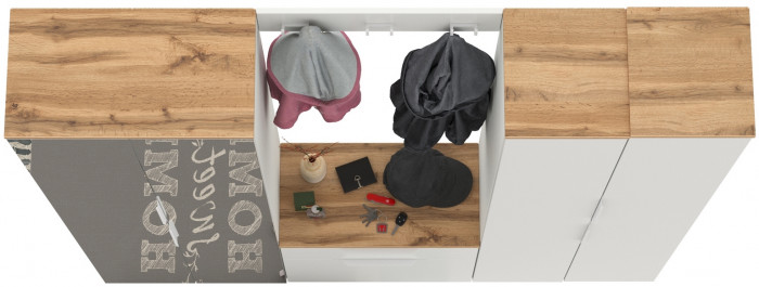 Октава Прихожая 30, цвет белый шагрень/дуб крафт золотой/фасады МДФ белый шагрень, ШхГхВ 193,7х35,4х197,6 см., универсальная сборка