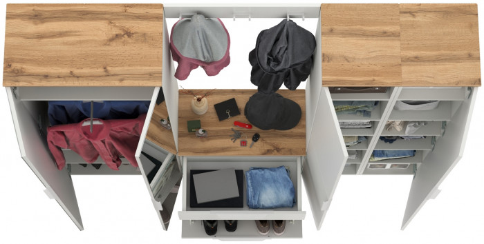 Октава Прихожая 30, цвет белый шагрень/дуб крафт золотой/фасады МДФ белый шагрень, ШхГхВ 193,7х35,4х197,6 см., универсальная сборка