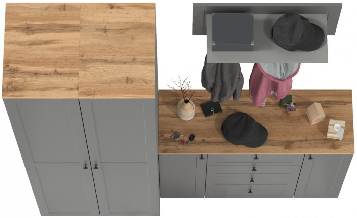 Остин Прихожая 33, цвет серый графит/дуб крафт золотой, ШхГхВ 200х54,3х229,6 см., универсальная сборка