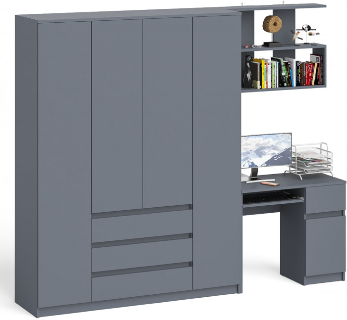 Мори компьютерный стол МС-1 правый + Шкаф МШ1600.1 + Полка 900, графит
