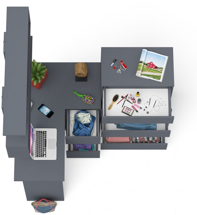 Мори компьютерный стол МС-16 правый + Комод МК700.5 + Полка 1200, графит