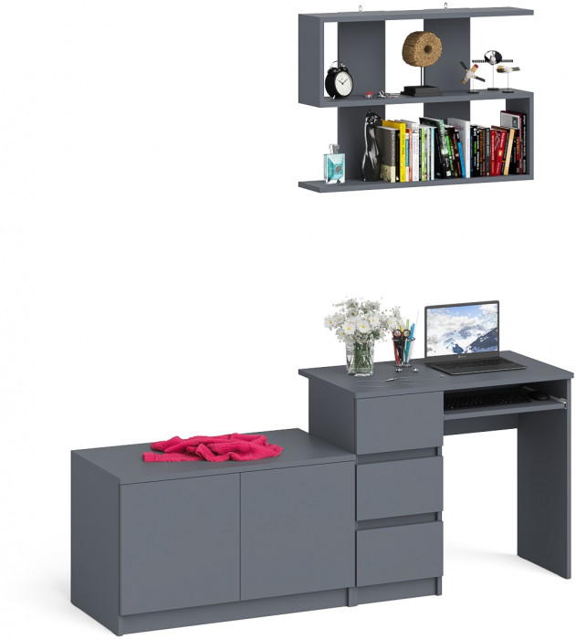 Мори компьютерный стол МС-6 левый + Тумба МА900.1 + Полка 900, графит