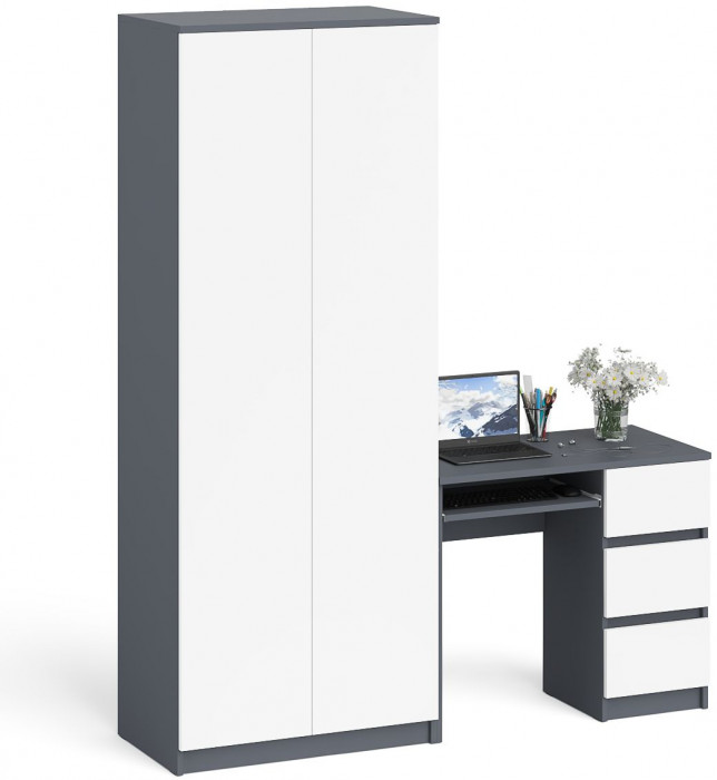 Мори компьютерный стол МС-6 правый + Шкаф МШ800.1, графит/белый