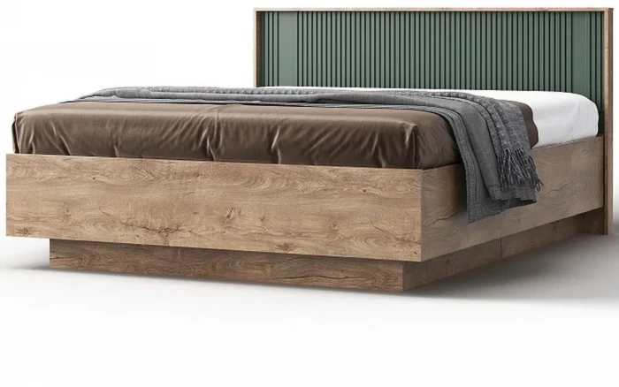 Кровать 160х200 "Герта" с щитовым основанием - Дуб канзас/Зеленый матовый