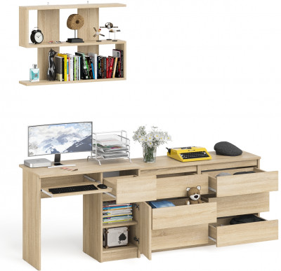Мори Стол компьютерный МС-1 правый + Комод МК1200.6 + Полка 900, цвет дуб сонома, ШхГхВ 210,4х50х209,6 см., НЕ универсальная сборка