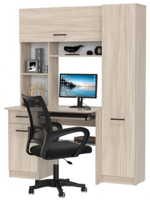 Стол 6-0603 Альфа + кресло 103 чёрное, цвет ясень шимо светлый, ШхГхВ 137х61х181 см., универсальная сборка