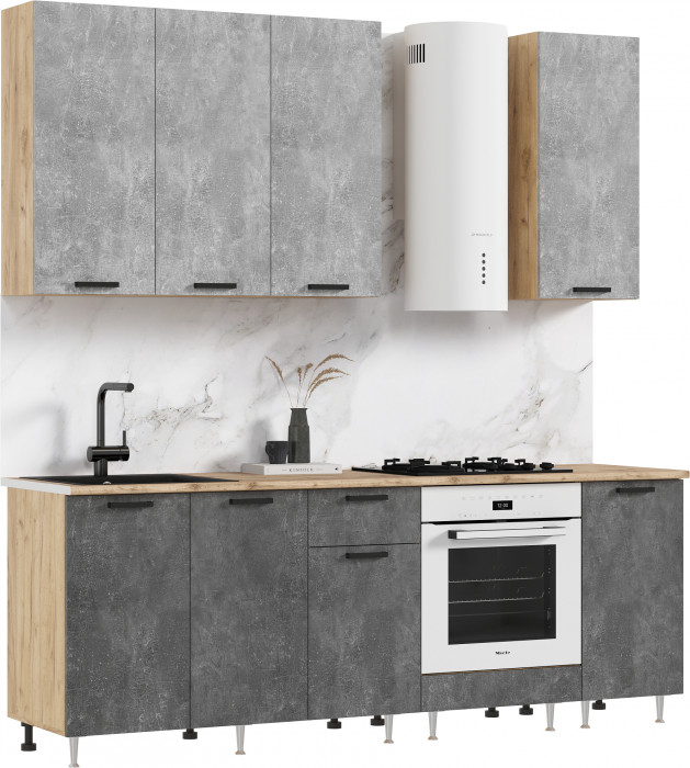 Кухня Рио NEW ЛДСП 2,2/900м (490), Компановка №2, Бетон светлый/Бетон темный, Дуб Крафт