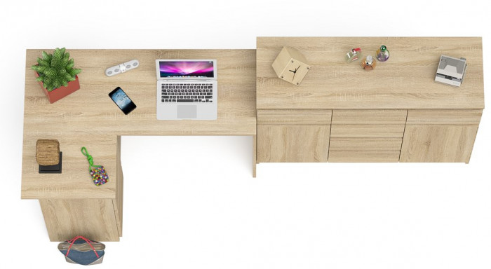 Мори Стол компьютерный МС-16 левый + Комод МК1200.4, цвет дуб сонома, ШхГхВ 244,8х84,9х94 см., выдвижные ящики слева, НЕ универсальная сборка
