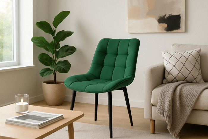 Стул "Бостон" черный матовый Томми 25 темно-зеленый